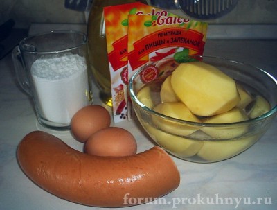Итак, нам нужны картофель, яйца, колбаса вареная типа «чайной», неплохой вкус дает полукопченая или копченая , любая соленая приправа можно обойтись просто солью , мука и растительное масло. - 01_Draniki-jozhiki.jpg